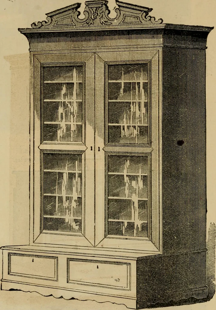 An illustration from Designs of writing desks, tables, bookcases, secretaries, etc., etc., 1873, leaf 15