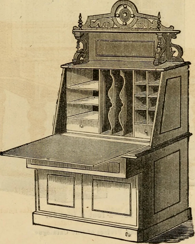 An illustration from Designs of writing desks, tables, bookcases, secretaries, etc., etc., 1873, leaf 22