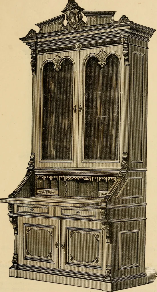 An illustration from Designs of writing desks, tables, bookcases, secretaries, etc., etc., 1873, leaf 28