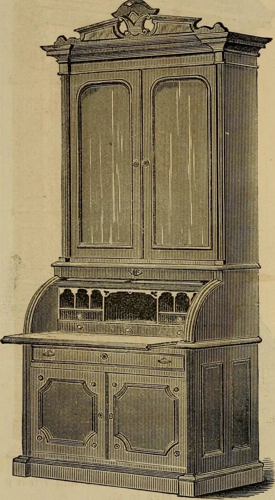 An illustration from Designs of writing desks, tables, bookcases, secretaries, etc., etc., 1873, leaf 29
