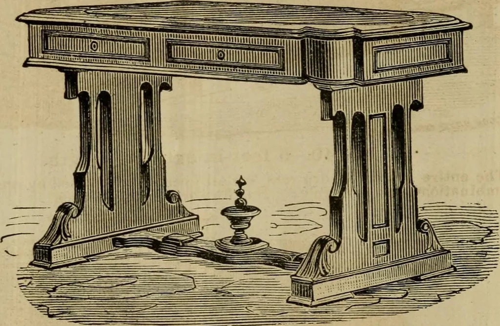An illustration from Designs of writing desks, tables, bookcases, secretaries, etc., etc., 1873, leaf 37