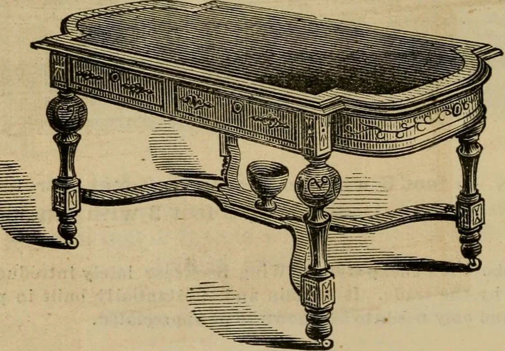 An illustration from Designs of writing desks, tables, bookcases, secretaries, etc., etc., 1873, leaf 37