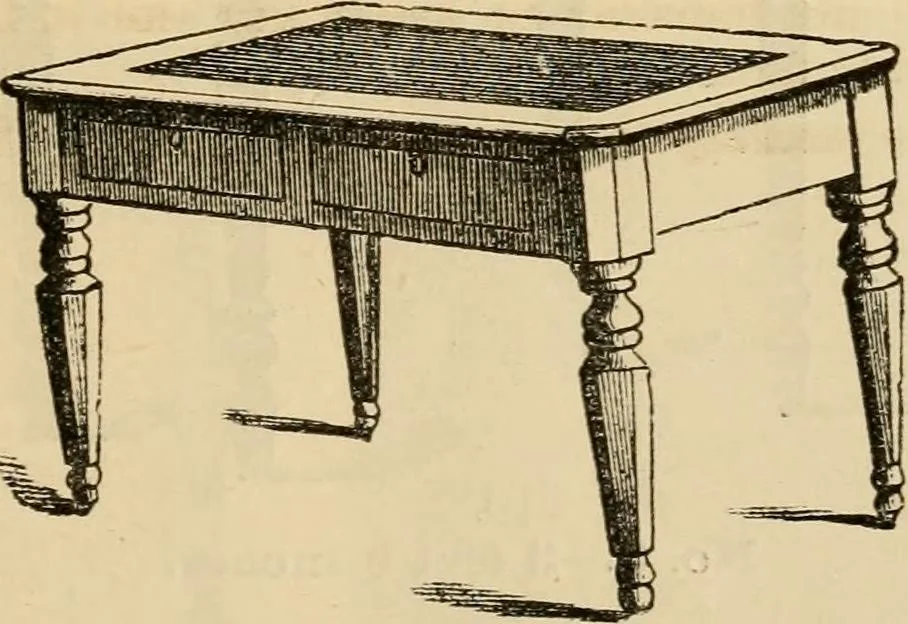 An illustration from Designs of writing desks, tables, bookcases, secretaries, etc., etc., 1873, leaf 4