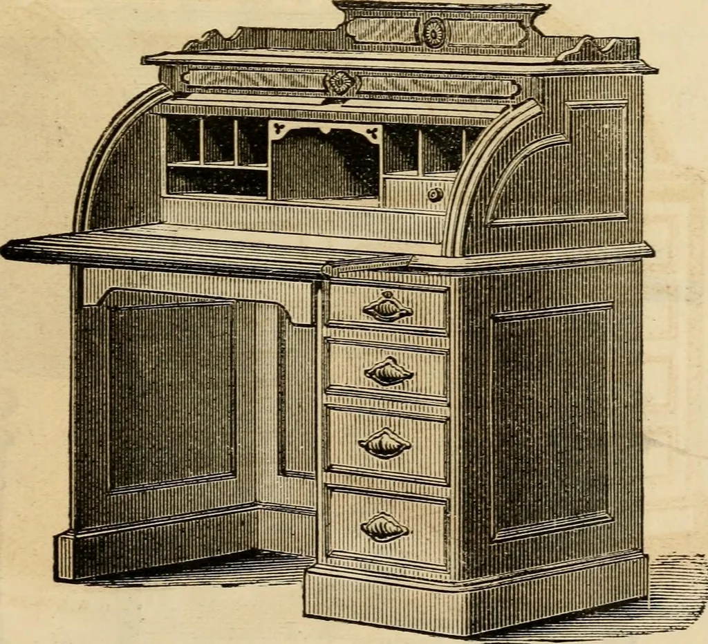 An illustration from Designs of writing desks, tables, bookcases, secretaries, etc., etc., 1873, leaf 40