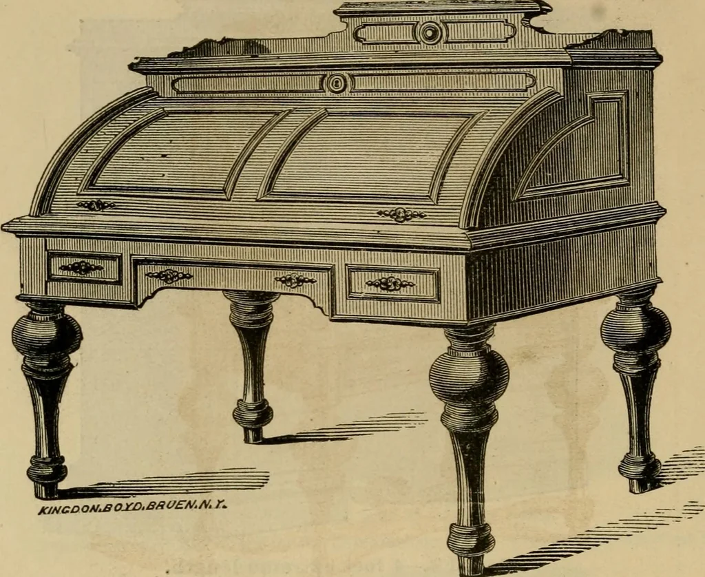 An illustration from Designs of writing desks, tables, bookcases, secretaries, etc., etc., 1873, leaf 41