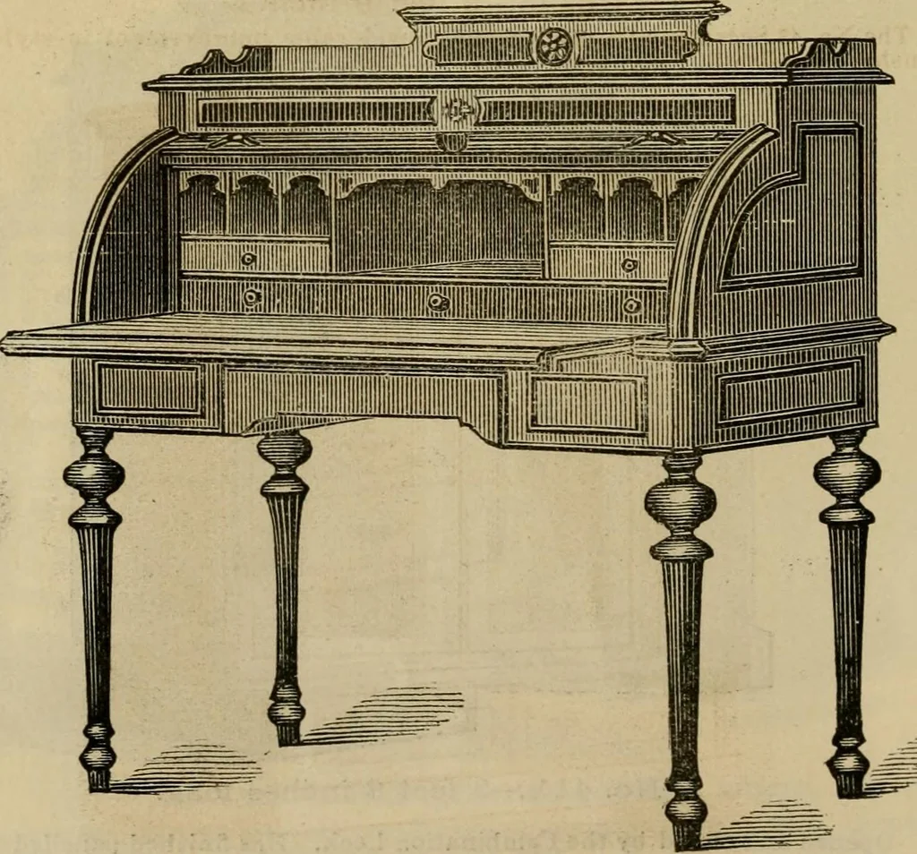 An illustration from Designs of writing desks, tables, bookcases, secretaries, etc., etc., 1873, leaf 41