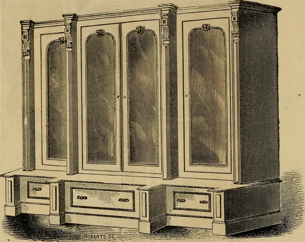 An illustration from Designs of writing desks, tables, bookcases, secretaries, etc., etc., 1873, leaf 43