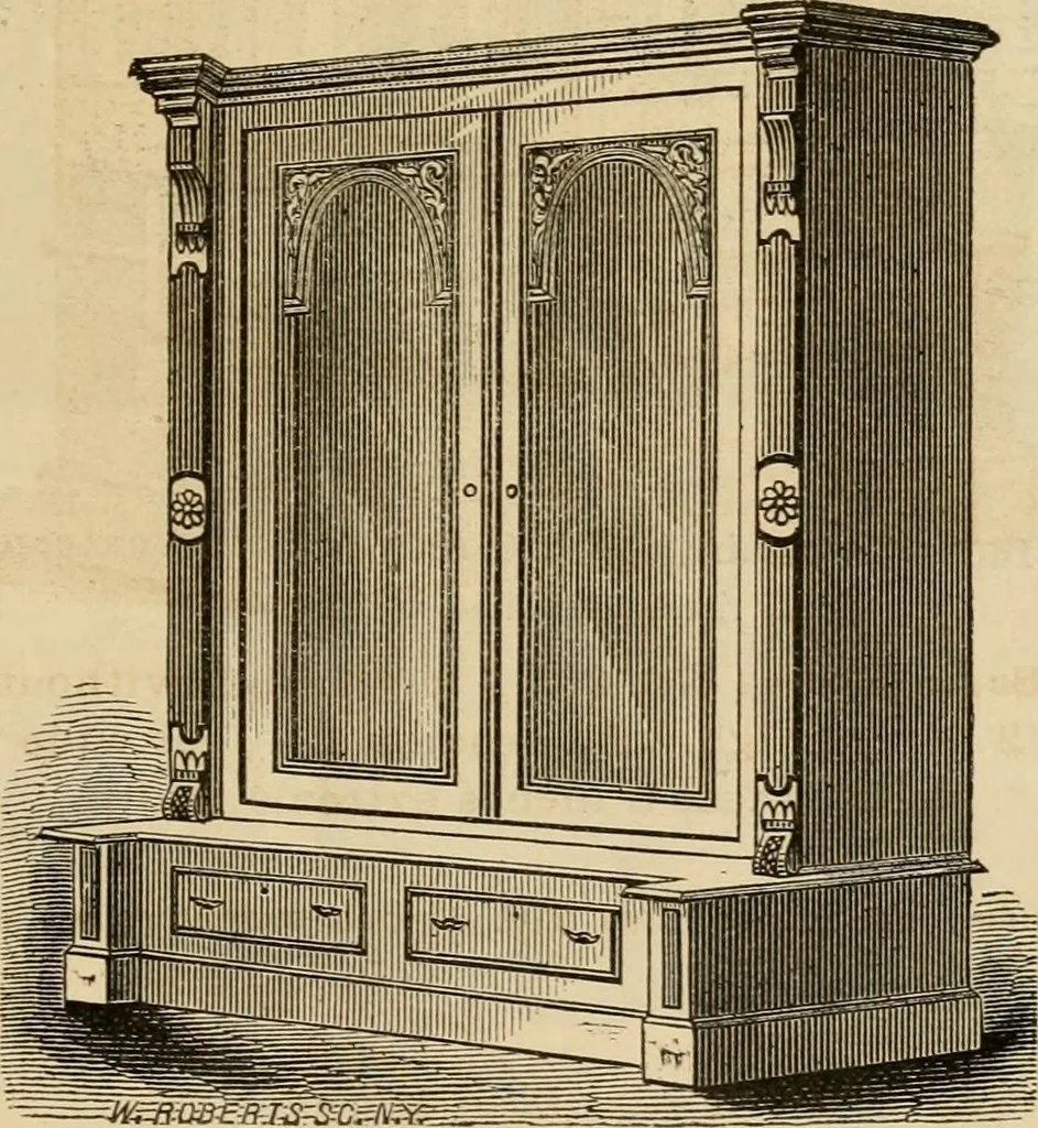 An illustration from Designs of writing desks, tables, bookcases, secretaries, etc., etc., 1873, leaf 46
