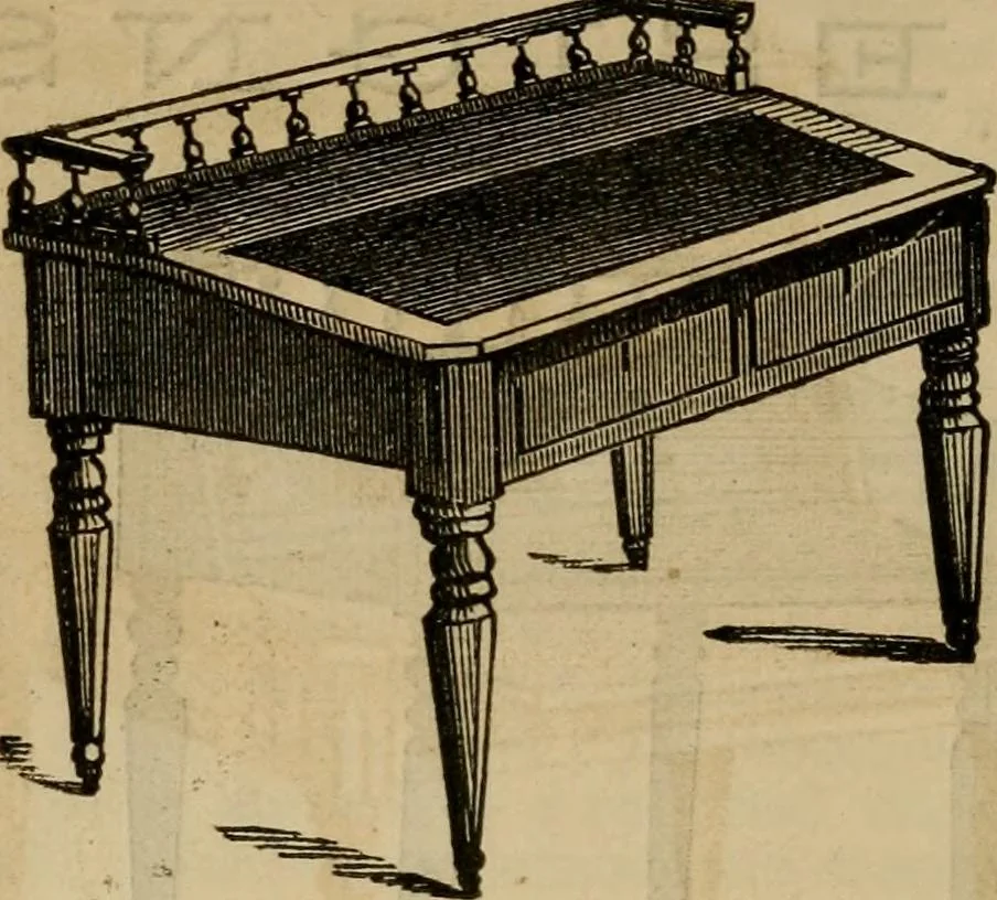 An illustration from Designs of writing desks, tables, bookcases, secretaries, etc., etc., 1873, leaf 5