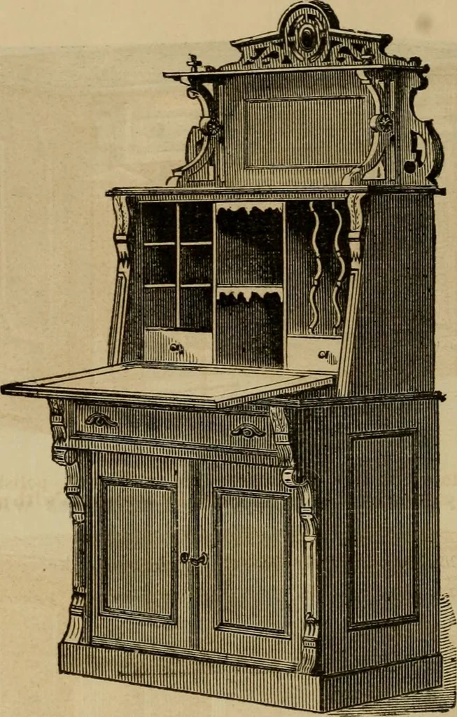 An illustration from Designs of writing desks, tables, bookcases, secretaries, etc., etc., 1873, leaf 51