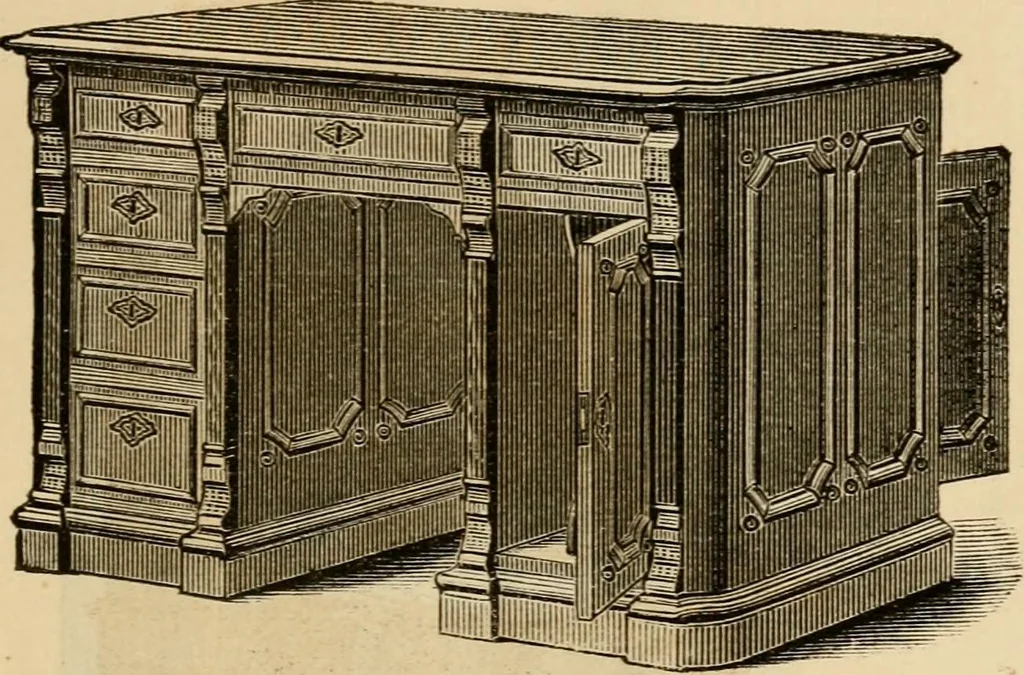 An illustration from Designs of writing desks, tables, bookcases, secretaries, etc., etc., 1873, leaf 52