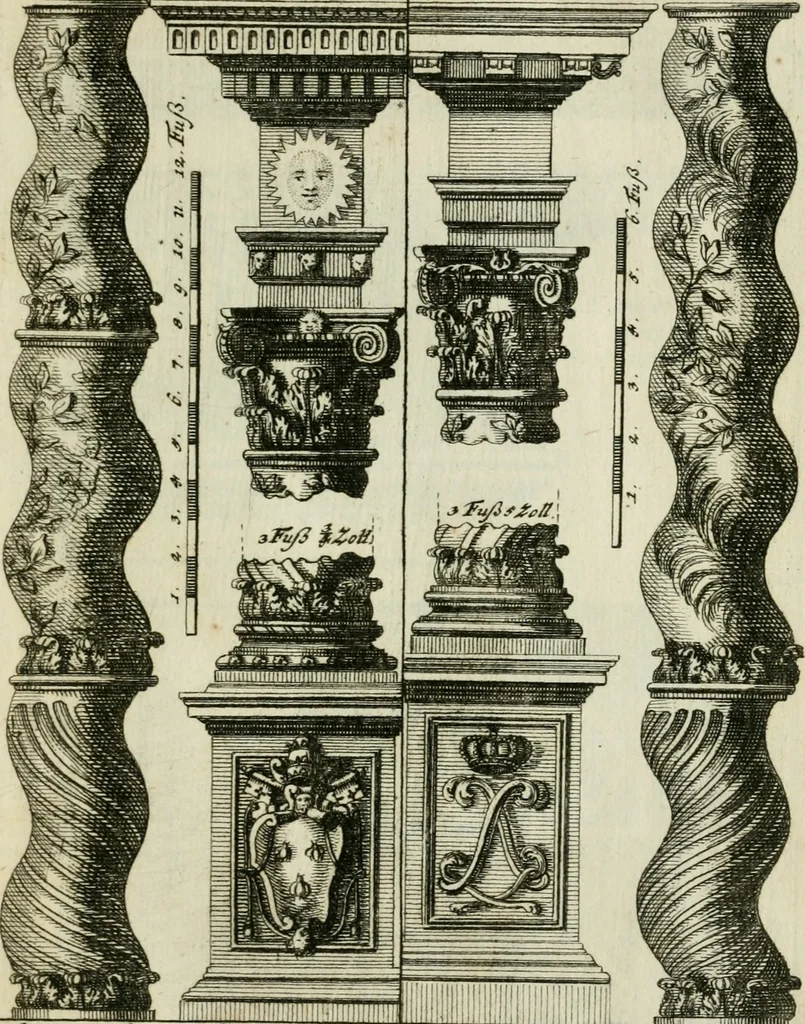 An illustration from Des Jacobi Barozzi von Vignola Grund Regeln über die fünff Säulen auffs neue zum fleissigsten ubersehen, mit unterschtedenen nöthingen Regeln vermehret und mit 50 rissern in Kupffer, 1720, leaf 132