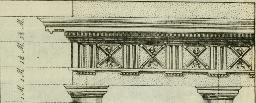 An illustration from Des Jacobi Barozzi von Vignola Grund Regeln über die fünff Säulen auffs neue zum fleissigsten ubersehen, mit unterschtedenen nöthingen Regeln vermehret und mit 50 rissern in Kupffer, 1720, leaf 72