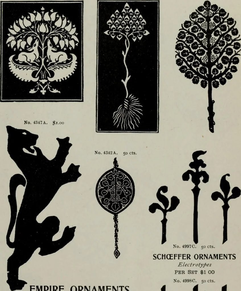 An illustration from Desk book of type specimens, borders, ornaments, brass rules and cuts : catalogue of printing machinery and printers' supplies, 1900, leaf 827