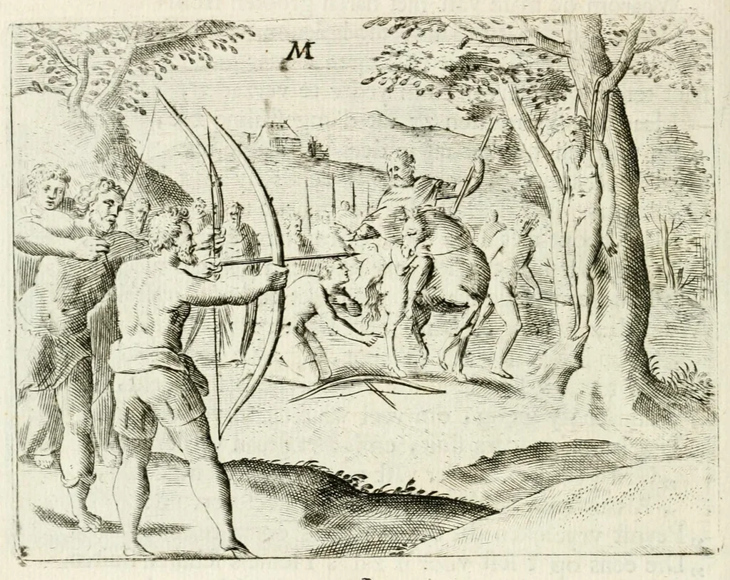 An illustration from Toonneel des menschelyken levens, of, De vernieuwde gulden winkel : waar in door poëtische, historische, morale, en schriftuurlijke leeringen, den mensche vertoont werd, hoedanig hy zijn leven, handel, en wandel, zediglijk, eerbaarlijk en vermakelijk zal overbrengen, 1699, leaf 104