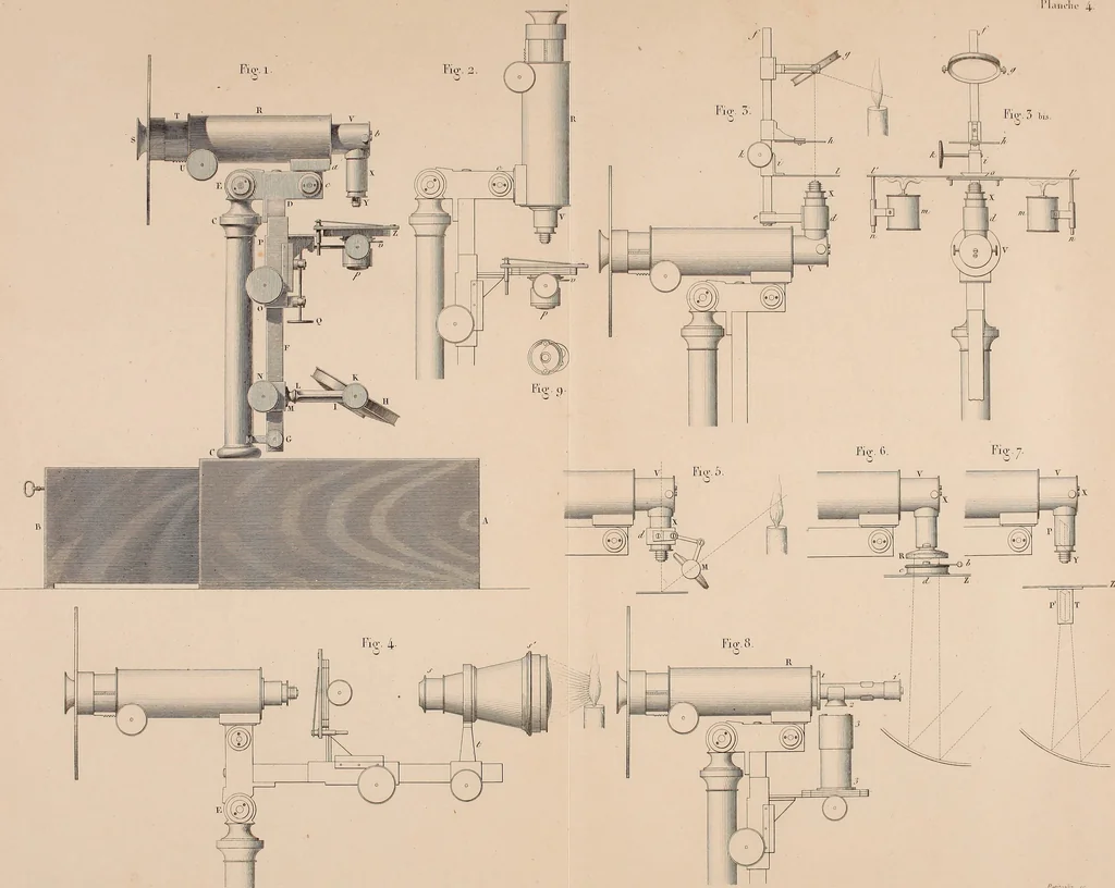 An illustration from Des microscopes et de leur usage : description d'appareils et de procédés nouveaux, suivie d'expériences microscopiques puisées dan les meilleurs ouvrages anciens et les notes de M. Le Baillif, et d'un mémoire sur les diatomées, etc. par M. De Brébisson, 1839, leaf 308