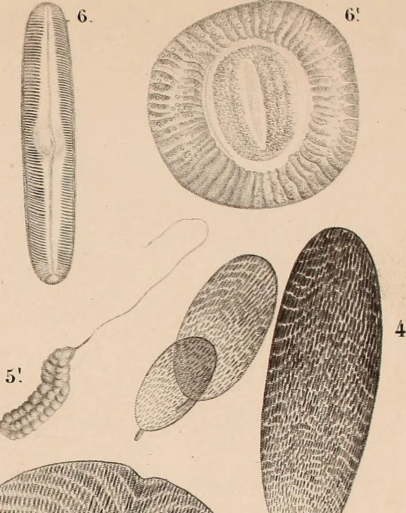An illustration from Des microscopes et de leur usage : description d'appareils et de procédés nouveaux, suivie d'expériences microscopiques puisées dan les meilleurs ouvrages anciens et les notes de M. Le Baillif, et d'un mémoire sur les diatomées, etc. par M. De Brébisson, 1839, leaf 310