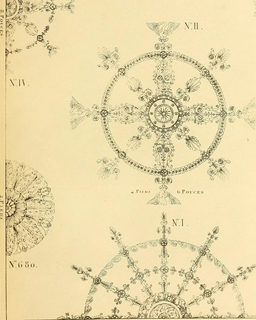 An illustration from Dessins d'ornements d'architecture de Joseph Beunat : reproduction de l'ouvrage, epoque du premier Empire, 1900, leaf 102