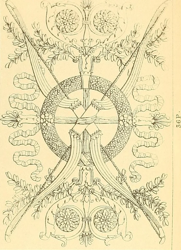 An illustration from Dessins d'ornements d'architecture de Joseph Beunat : reproduction de l'ouvrage, epoque du premier Empire, 1900, leaf 108