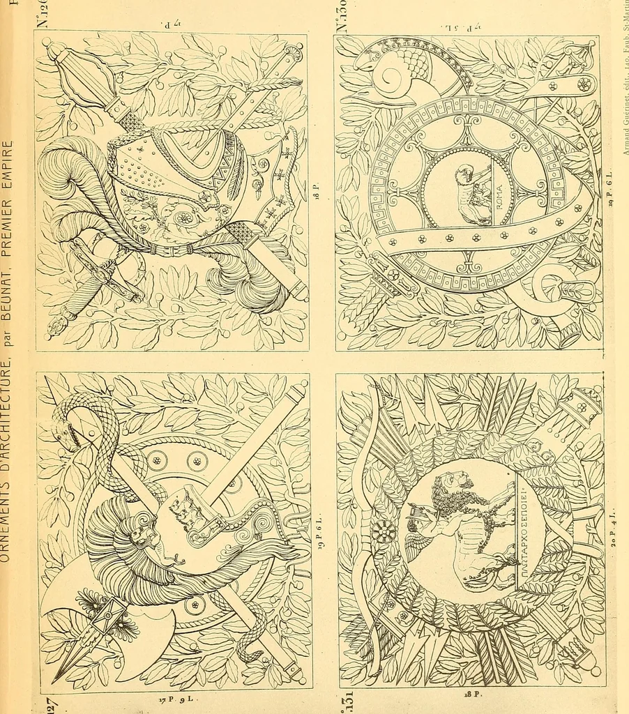 An illustration from Dessins d'ornements d'architecture de Joseph Beunat : reproduction de l'ouvrage, epoque du premier Empire, 1900, leaf 112