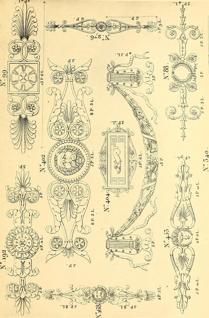 An illustration from Dessins d'ornements d'architecture de Joseph Beunat : reproduction de l'ouvrage, epoque du premier Empire, 1900, leaf 116