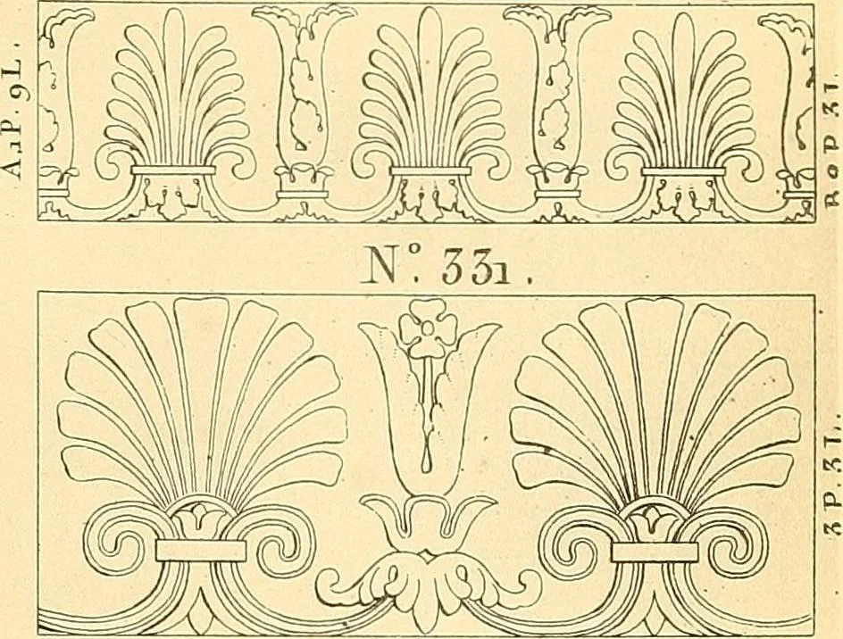 An illustration from Dessins d'ornements d'architecture de Joseph Beunat : reproduction de l'ouvrage, epoque du premier Empire, 1900, leaf 18
