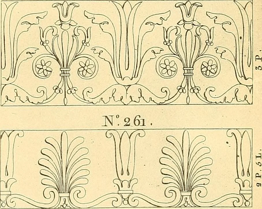 An illustration from Dessins d'ornements d'architecture de Joseph Beunat : reproduction de l'ouvrage, epoque du premier Empire, 1900, leaf 18