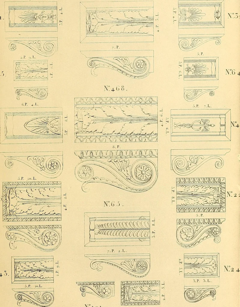 An illustration from Dessins d'ornements d'architecture de Joseph Beunat : reproduction de l'ouvrage, epoque du premier Empire, 1900, leaf 20