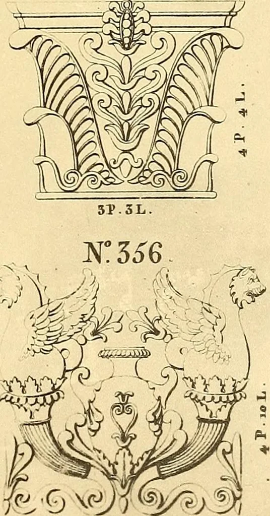 An illustration from Dessins d'ornements d'architecture de Joseph Beunat : reproduction de l'ouvrage, epoque du premier Empire, 1900, leaf 30