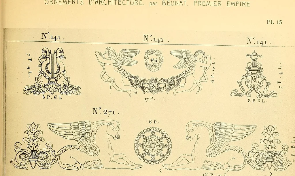 An illustration from Dessins d'ornements d'architecture de Joseph Beunat : reproduction de l'ouvrage, epoque du premier Empire, 1900, leaf 36