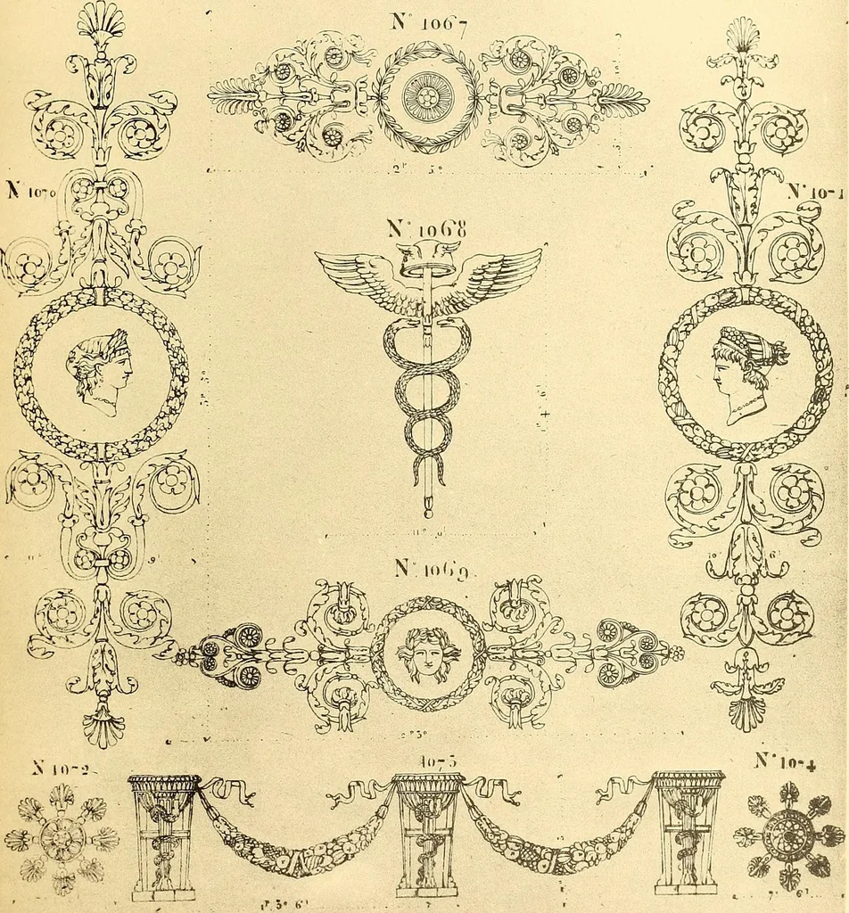 An illustration from Dessins d'ornements d'architecture de Joseph Beunat : reproduction de l'ouvrage, epoque du premier Empire, 1900, leaf 42