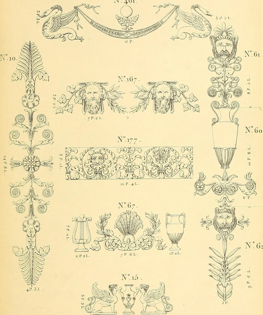 An illustration from Dessins d'ornements d'architecture de Joseph Beunat : reproduction de l'ouvrage, epoque du premier Empire, 1900, leaf 44