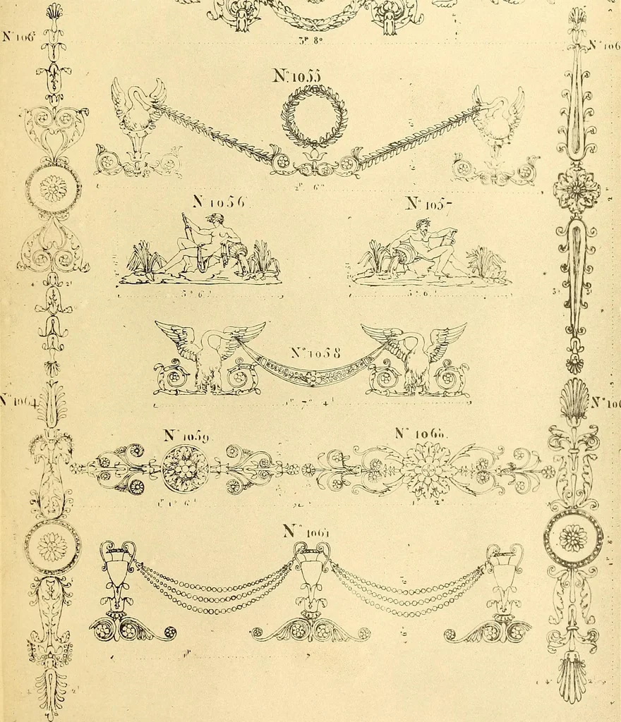 An illustration from Dessins d'ornements d'architecture de Joseph Beunat : reproduction de l'ouvrage, epoque du premier Empire, 1900, leaf 46