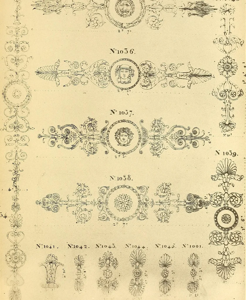 An illustration from Dessins d'ornements d'architecture de Joseph Beunat : reproduction de l'ouvrage, epoque du premier Empire, 1900, leaf 48
