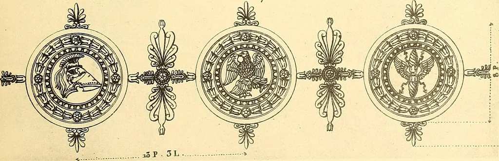 An illustration from Dessins d'ornements d'architecture de Joseph Beunat : reproduction de l'ouvrage, epoque du premier Empire, 1900, leaf 52