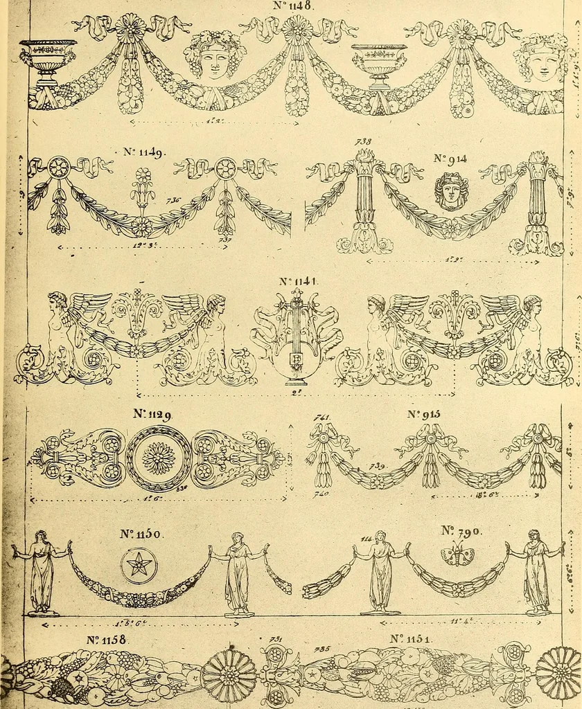 An illustration from Dessins d'ornements d'architecture de Joseph Beunat : reproduction de l'ouvrage, epoque du premier Empire, 1900, leaf 54