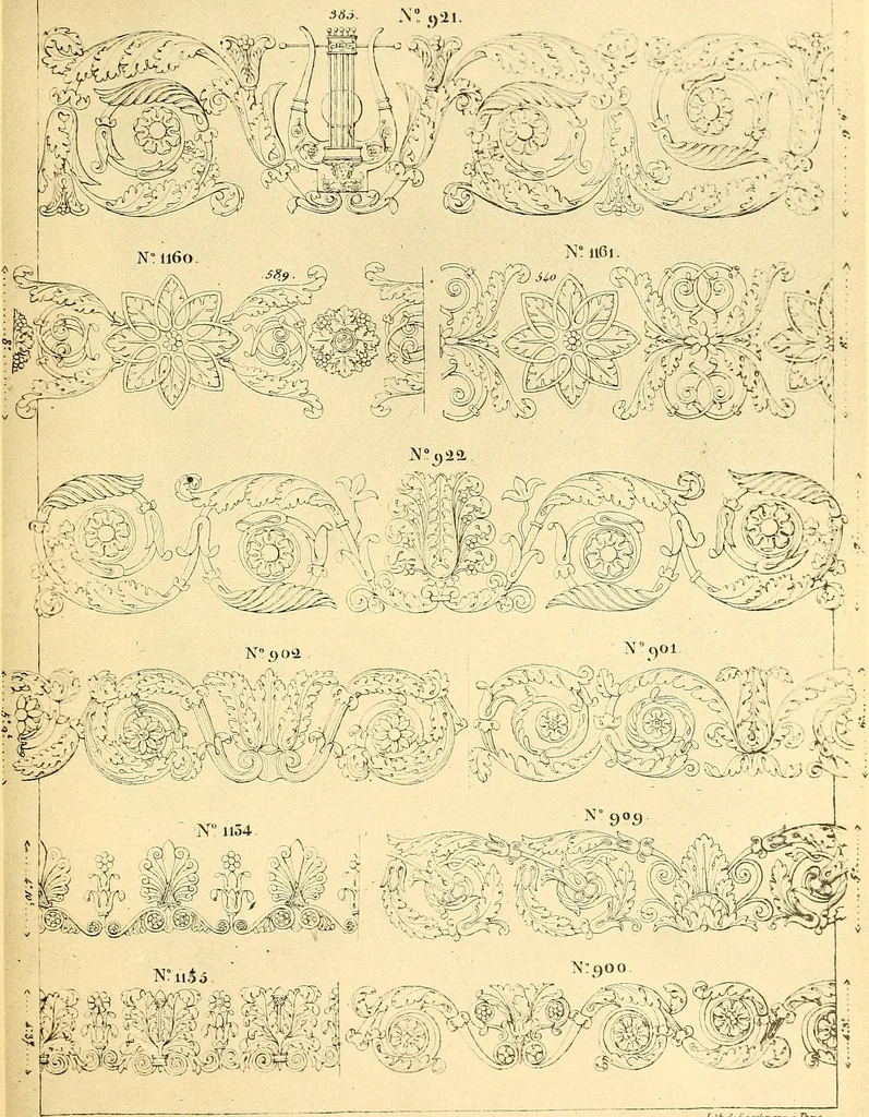 An illustration from Dessins d'ornements d'architecture de Joseph Beunat : reproduction de l'ouvrage, epoque du premier Empire, 1900, leaf 58