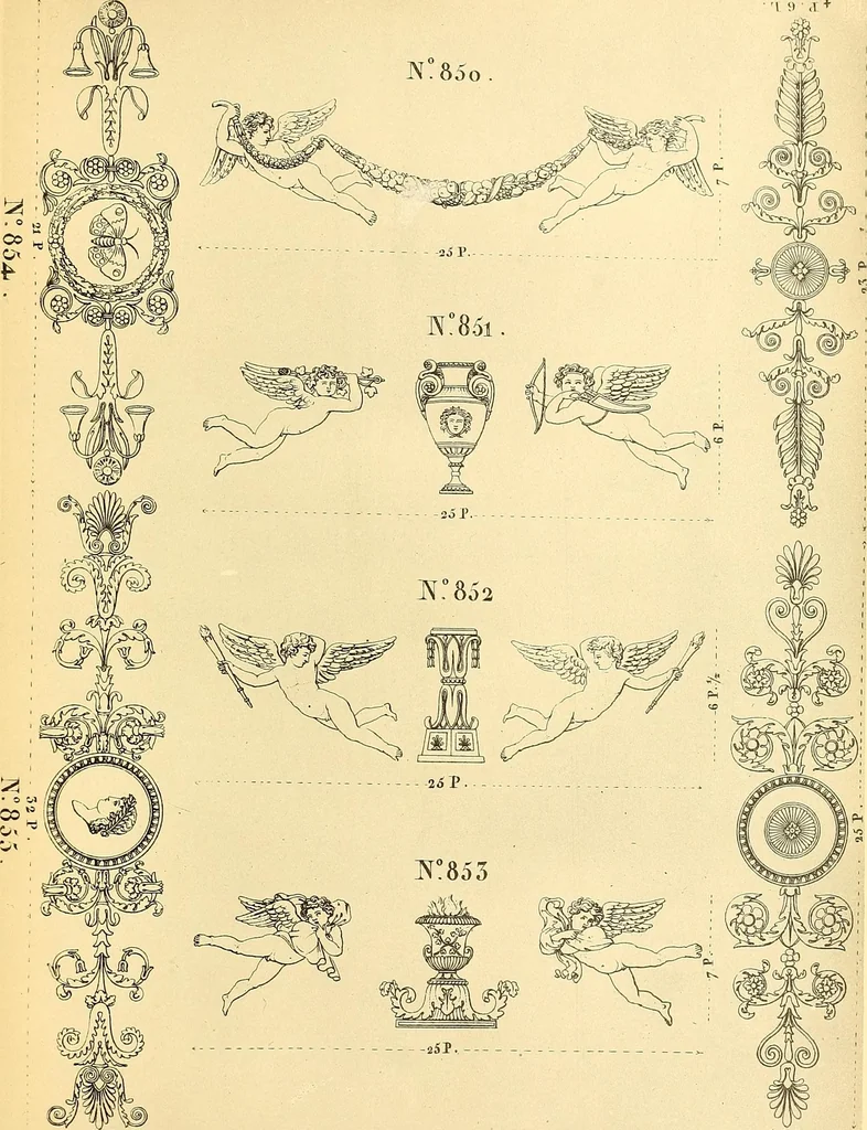 An illustration from Dessins d'ornements d'architecture de Joseph Beunat : reproduction de l'ouvrage, epoque du premier Empire, 1900, leaf 82