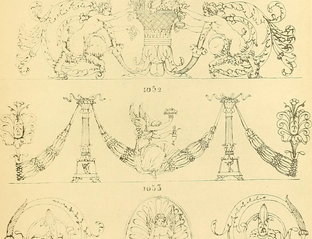 An illustration from Dessins d'ornements d'architecture de Joseph Beunat : reproduction de l'ouvrage, epoque du premier Empire, 1900, leaf 88