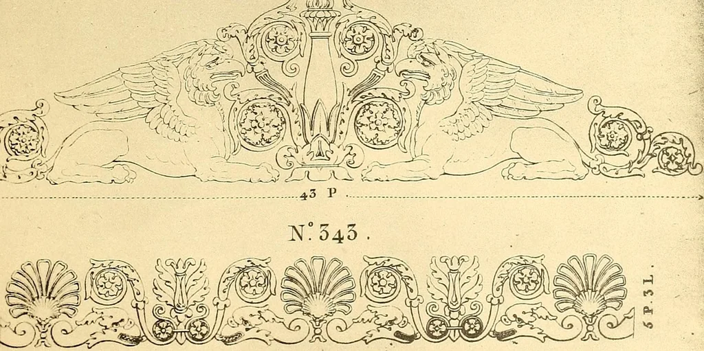 An illustration from Dessins d'ornements d'architecture de Joseph Beunat : reproduction de l'ouvrage, epoque du premier Empire, 1900, leaf 92
