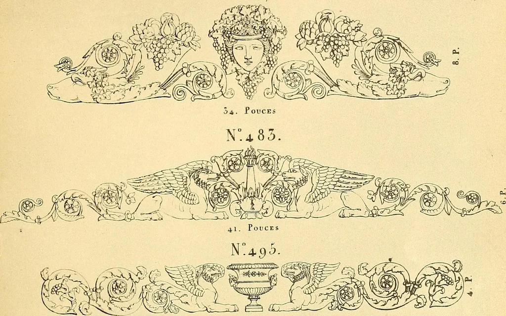 An illustration from Dessins d'ornements d'architecture de Joseph Beunat : reproduction de l'ouvrage, epoque du premier Empire, 1900, leaf 96
