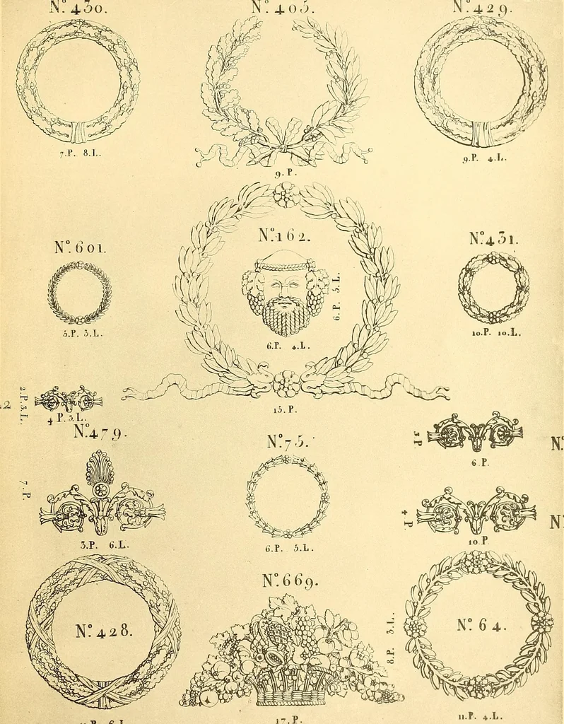 An illustration from Dessins d'ornements d'architecture de Joseph Beunat : reproduction de l'ouvrage, epoque du premier Empire, 1900, leaf 98