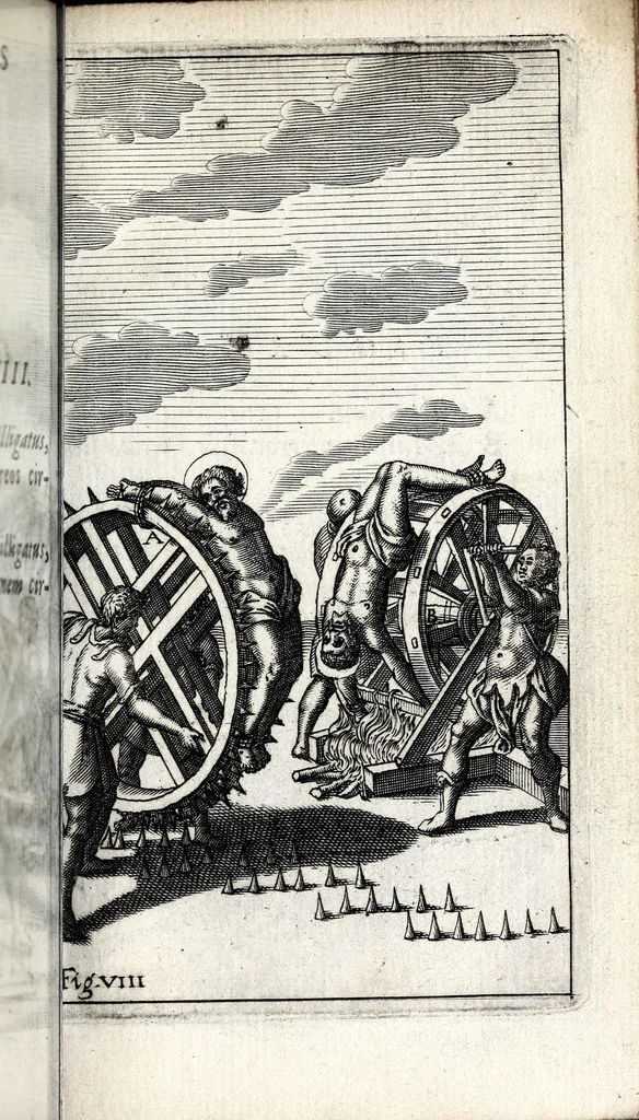 An illustration from De ss. martyrum cruciatibus liber : quo instrumenta & modi quibus ijdem martyres olim torquebantur, simul perspicuè descripta, & tabulis aeneis accuratissimè expressa sunt, 1668, leaf 117