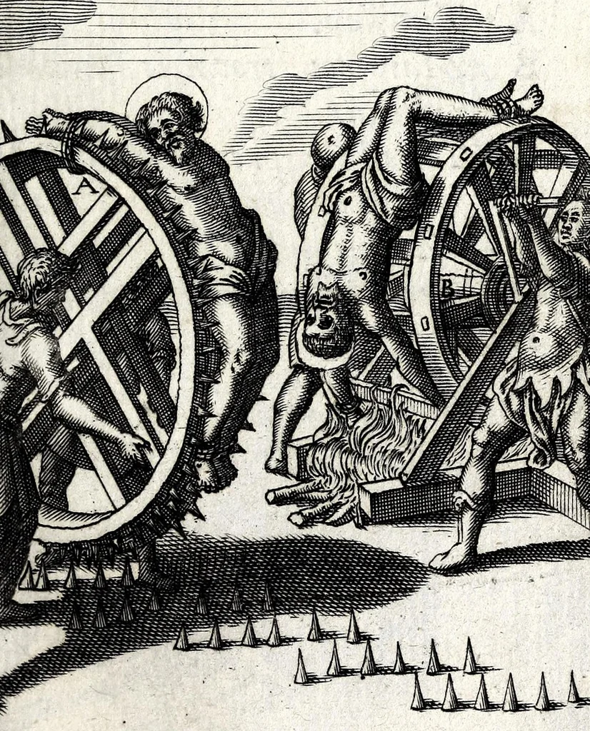An illustration from De ss. martyrum cruciatibus liber : quo instrumenta & modi quibus ijdem martyres olim torquebantur, simul perspicuè descripta, & tabulis aeneis accuratissimè expressa sunt, 1668, leaf 119