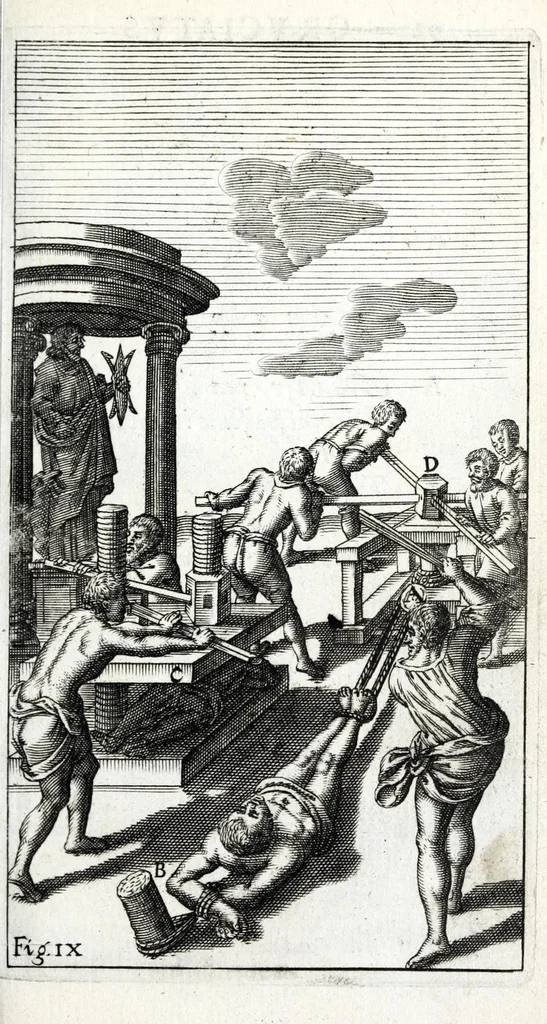 An illustration from De ss. martyrum cruciatibus liber : quo instrumenta & modi quibus ijdem martyres olim torquebantur, simul perspicuè descripta, & tabulis aeneis accuratissimè expressa sunt, 1668, leaf 121