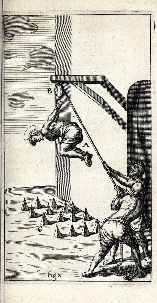 An illustration from De ss. martyrum cruciatibus liber : quo instrumenta & modi quibus ijdem martyres olim torquebantur, simul perspicuè descripta, & tabulis aeneis accuratissimè expressa sunt, 1668, leaf 123