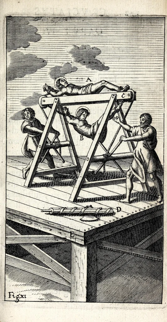 An illustration from De ss. martyrum cruciatibus liber : quo instrumenta & modi quibus ijdem martyres olim torquebantur, simul perspicuè descripta, & tabulis aeneis accuratissimè expressa sunt, 1668, leaf 201