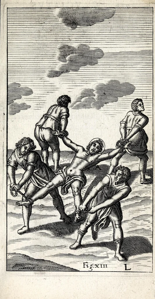 An illustration from De ss. martyrum cruciatibus liber : quo instrumenta & modi quibus ijdem martyres olim torquebantur, simul perspicuè descripta, & tabulis aeneis accuratissimè expressa sunt, 1668, leaf 273