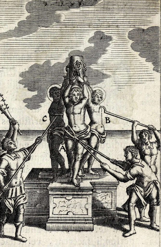 An illustration from De ss. martyrum cruciatibus liber : quo instrumenta & modi quibus ijdem martyres olim torquebantur, simul perspicuè descripta, & tabulis aeneis accuratissimè expressa sunt, 1668, leaf 303