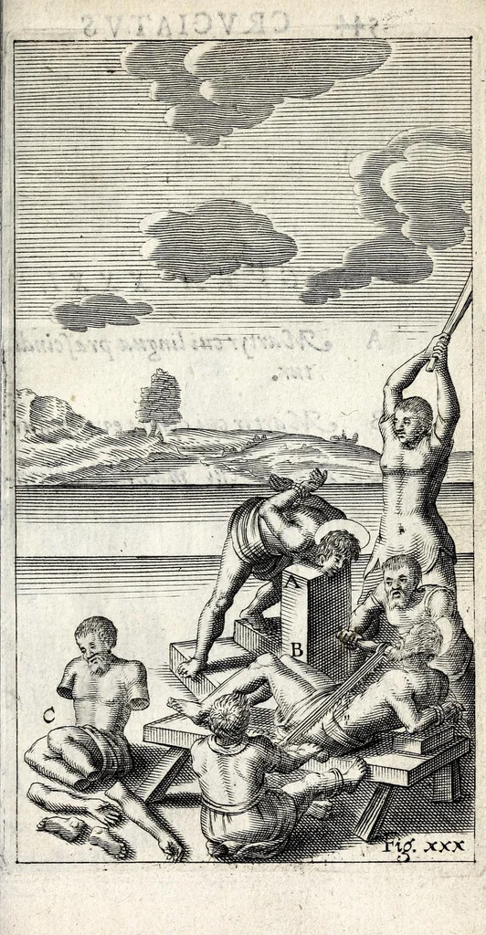 An illustration from De ss. martyrum cruciatibus liber : quo instrumenta & modi quibus ijdem martyres olim torquebantur, simul perspicuè descripta, & tabulis aeneis accuratissimè expressa sunt, 1668, leaf 433
